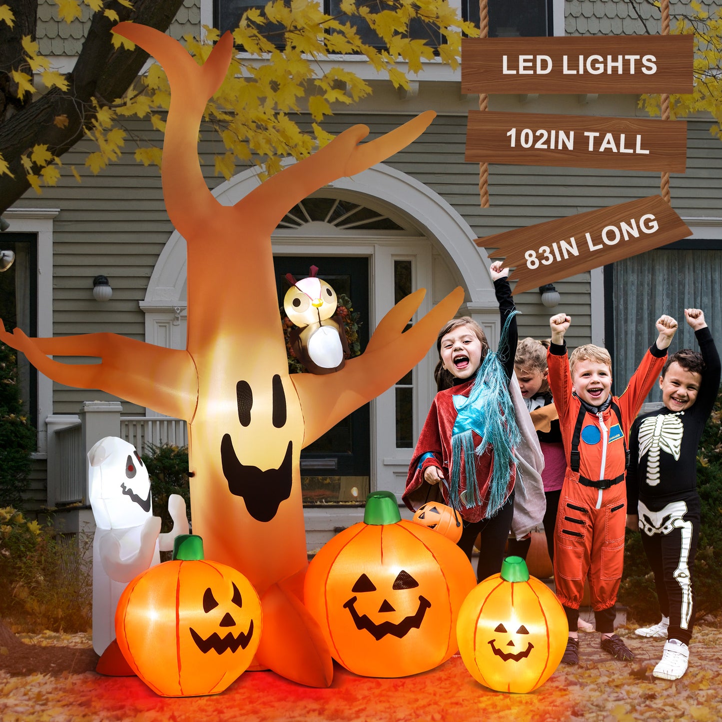 Yexmas 8FT Halloween Inflatables Dead Tree,Outdoor Halloween Decorations with Built-in LED Lights ,Halloween Blow Up Yard Decorations with Pumpkin,Ghost,and Owl