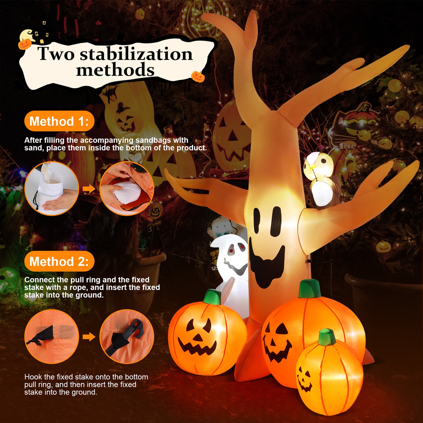 Yexmas 8FT Halloween Inflatables Dead Tree,Outdoor Halloween Decorations with Built-in LED Lights ,Halloween Blow Up Yard Decorations with Pumpkin,Ghost,and Owl