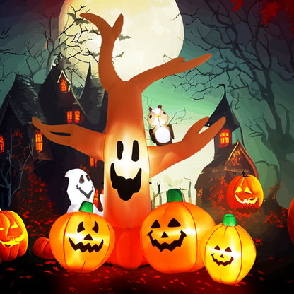 Yexmas 8FT Halloween Inflatables Dead Tree,Outdoor Halloween Decorations with Built-in LED Lights ,Halloween Blow Up Yard Decorations with Pumpkin,Ghost,and Owl
