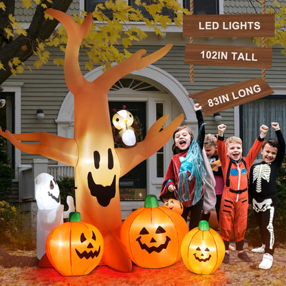 Yexmas 8FT Halloween Inflatables Dead Tree,Outdoor Halloween Decorations with Built-in LED Lights ,Halloween Blow Up Yard Decorations with Pumpkin,Ghost,and Owl