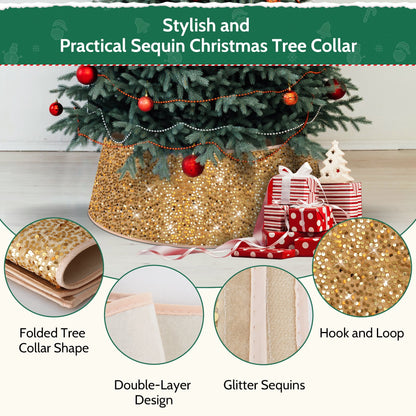 34" Sequin Christmas Tree Collar,Tree Bottom Base,Foldable Bottom Decoration for Christmas Holiday,Gold