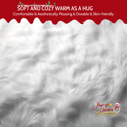 48" Plush Christmas Tree Skirt, White Xmas Tree Mat Decor, for Navidad Holiday Decor