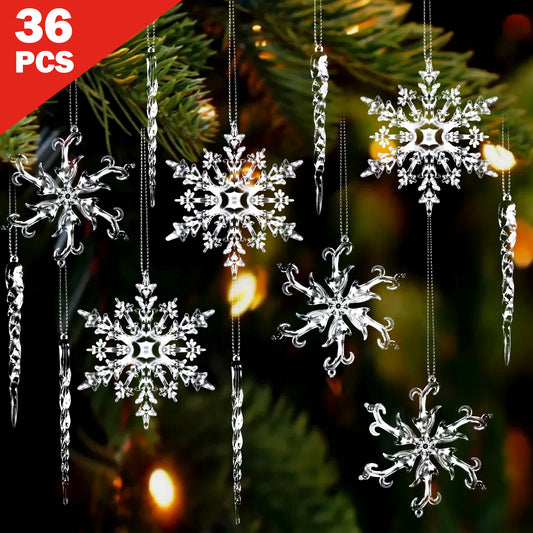36 Pcs Christmas Tree Crystal Ornaments, Hanging Acrylic Navidad Snowflake Icicle Pendant Crystal Decorations for Holiday Decor, New Year Party