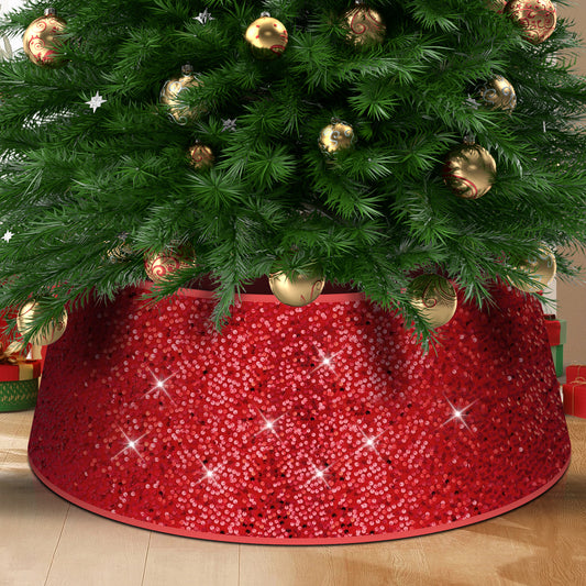 34" Sequin Christmas Tree Collar,Tree Bottom Base,Foldable Bottom Decoration for Christmas Holiday,Red