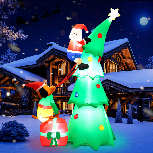 7.2ft Large Outdoor Christmas Inflatable Tree with Santa Claus and Dog,Built-in LED Lights,Fun Blow Up Xmas Decor Suitable for Yard,Garden,Lawn
