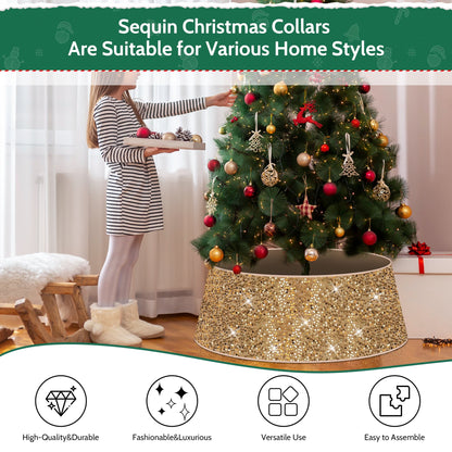 34" Sequin Christmas Tree Collar,Tree Bottom Base,Foldable Bottom Decoration for Christmas Holiday,Gold