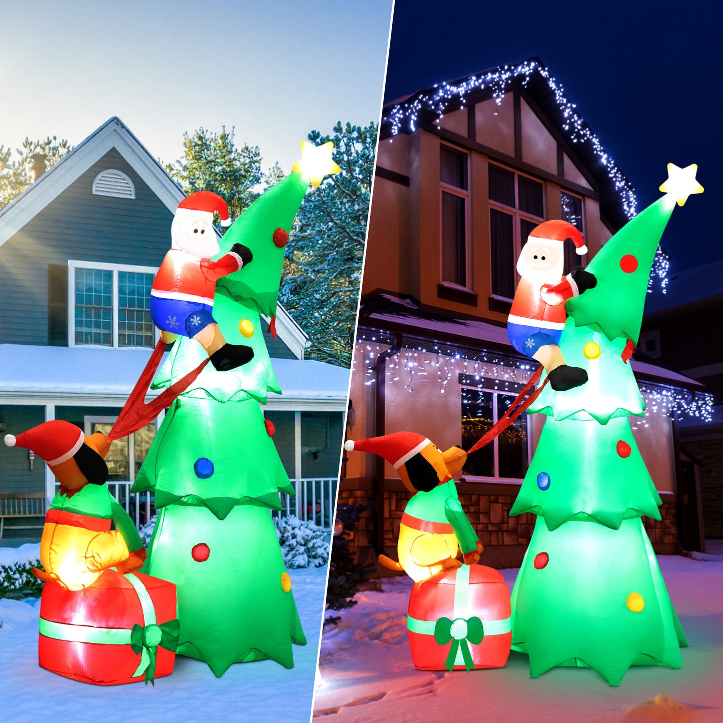 7.2ft Large Outdoor Christmas Inflatable Tree with Santa Claus and Dog,Built-in LED Lights,Fun Blow Up Xmas Decor Suitable for Yard,Garden,Lawn