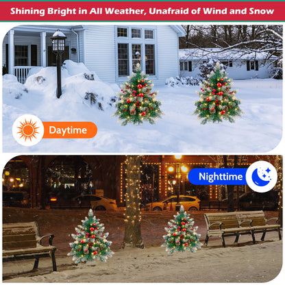 2PCS Small Outdoor Christmas Trees with LED Lights,30" Artificial Xmas Decora for Porch,Yard,Pathway,Garden,PVC