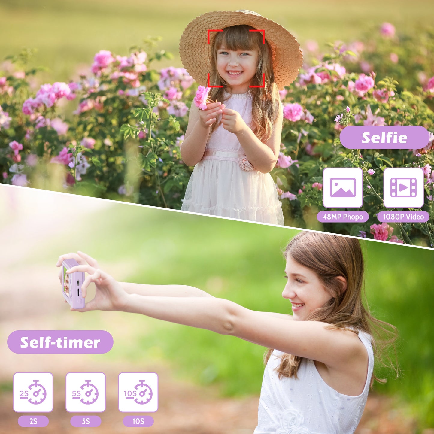 Lookfly Digital Camera,FHD 1080P Point and Shoot Kids Camera，Camera for Photography with 32GB Card ,18X Zoom Anti Shake,48MP,Compact Small Digital Camera for Boys Girls Kids,Purple