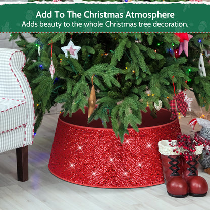 34" Sequin Christmas Tree Collar,Tree Bottom Base,Foldable Bottom Decoration for Christmas Holiday,Red