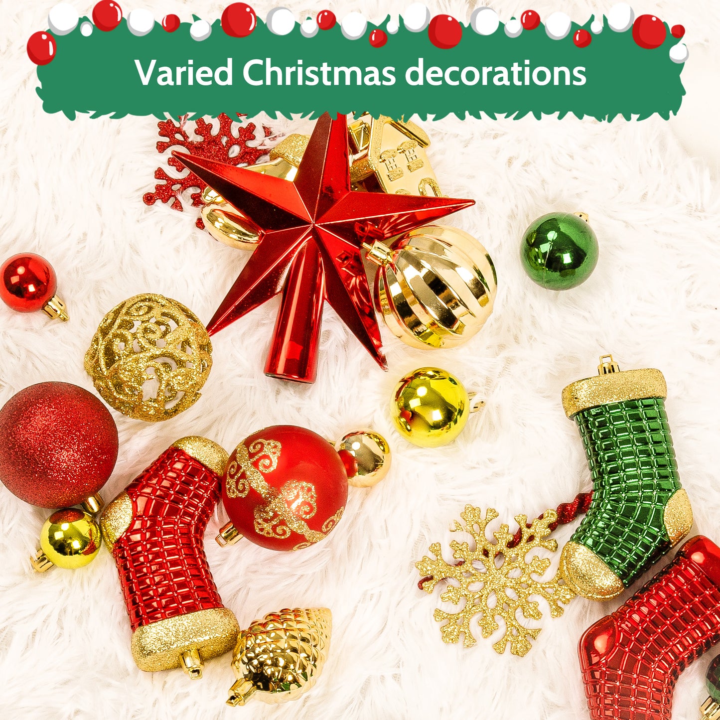 132PCS Christmas Ball Ornament Set, Shatterproof Hanging Christmas Tree Decorations for Holiday Decor Party