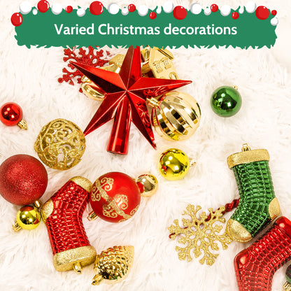 132PCS Christmas Ball Ornament Set, Shatterproof Hanging Christmas Tree Decorations for Holiday Decor Party
