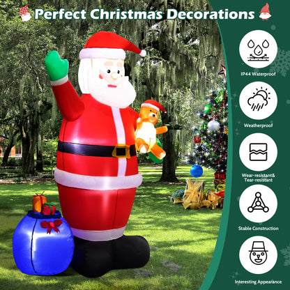 7ft Christmas Inflatable Santa Claus Outdoor Decor with Gift Bag and Bear Large Blow Up Santa with LED Lights for Yard,Garden,Lawn