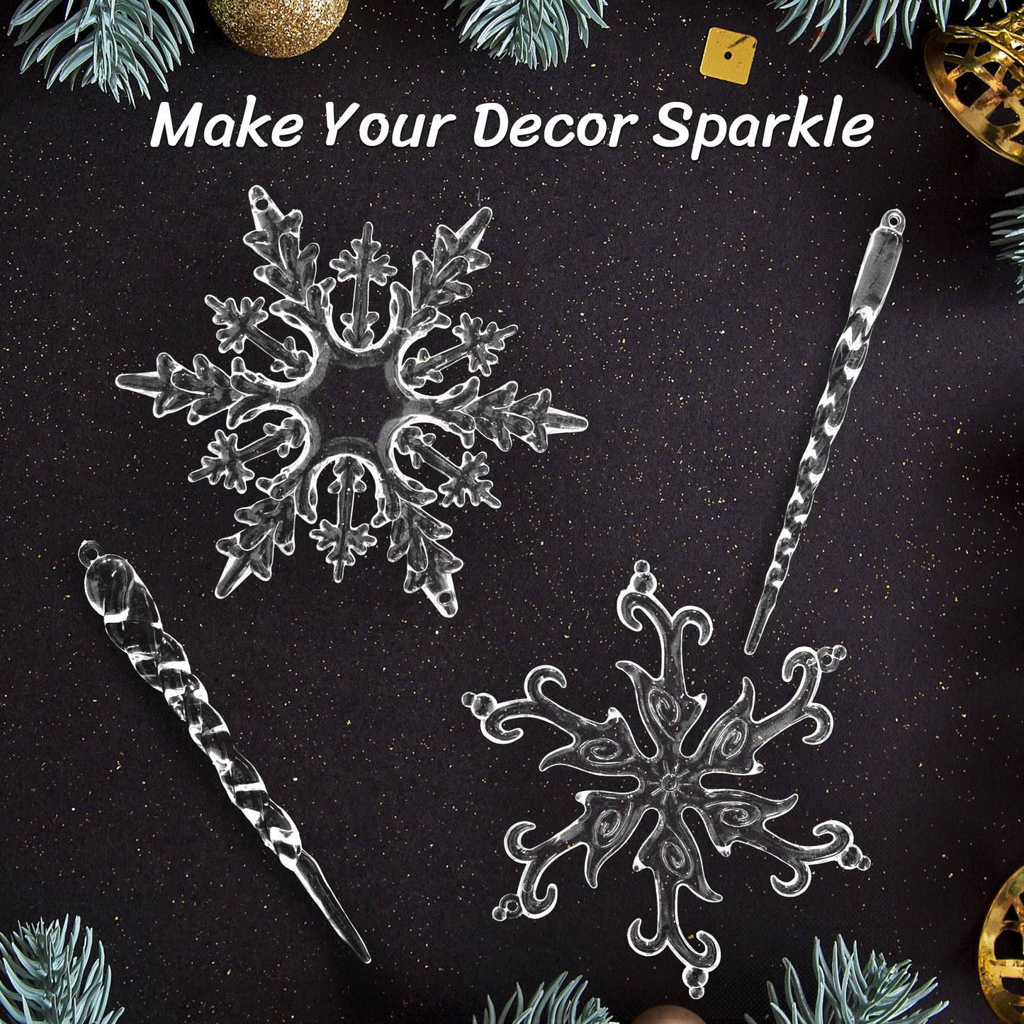 36 Pcs Christmas Tree Crystal Ornaments, Hanging Acrylic Navidad Snowflake Icicle Pendant Crystal Decorations for Holiday Decor, New Year Party