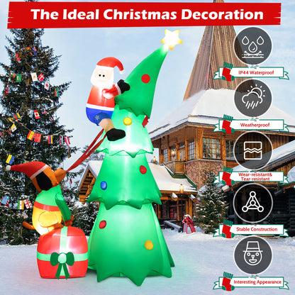 7.2ft Large Outdoor Christmas Inflatable Tree with Santa Claus and Dog,Built-in LED Lights,Fun Blow Up Xmas Decor Suitable for Yard,Garden,Lawn
