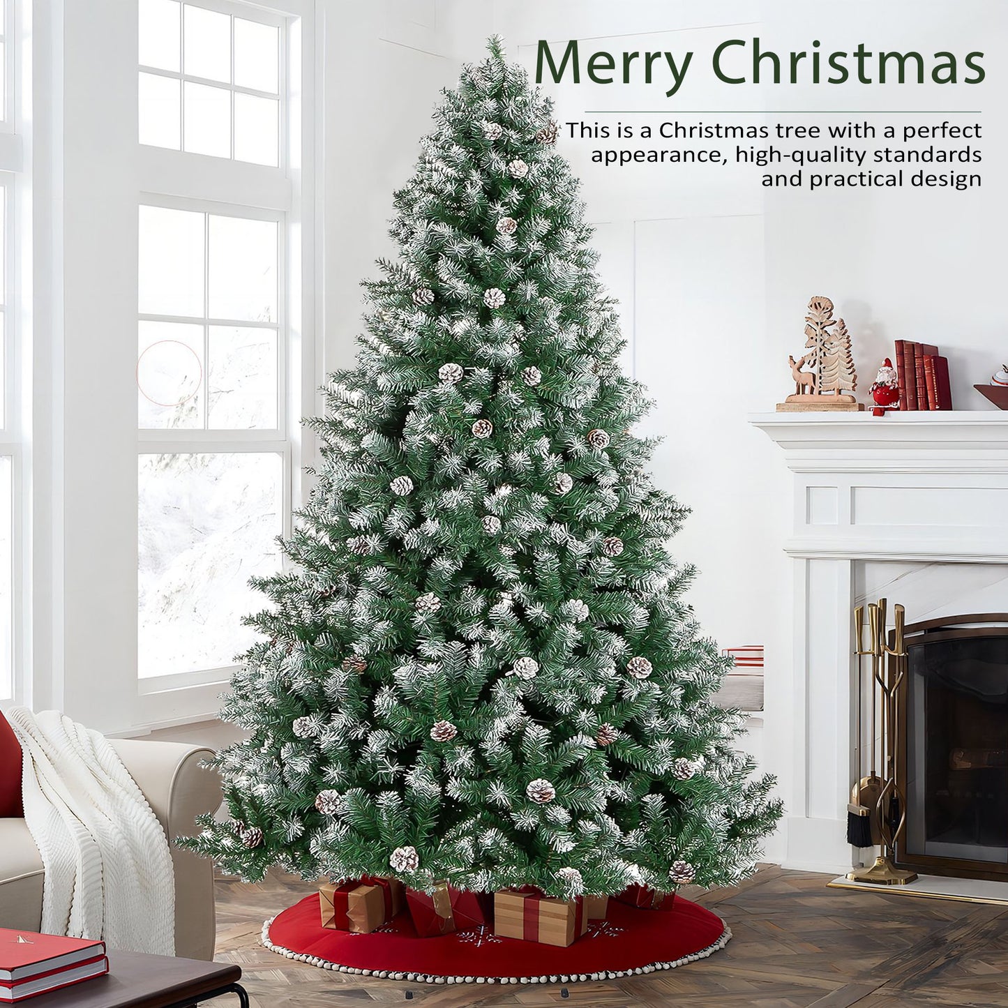 7.5ft Prelit Christmas Pine Tree, 8 Modes LED Lights, Artificial Spruce Xmas Tree with Large Storage Bag