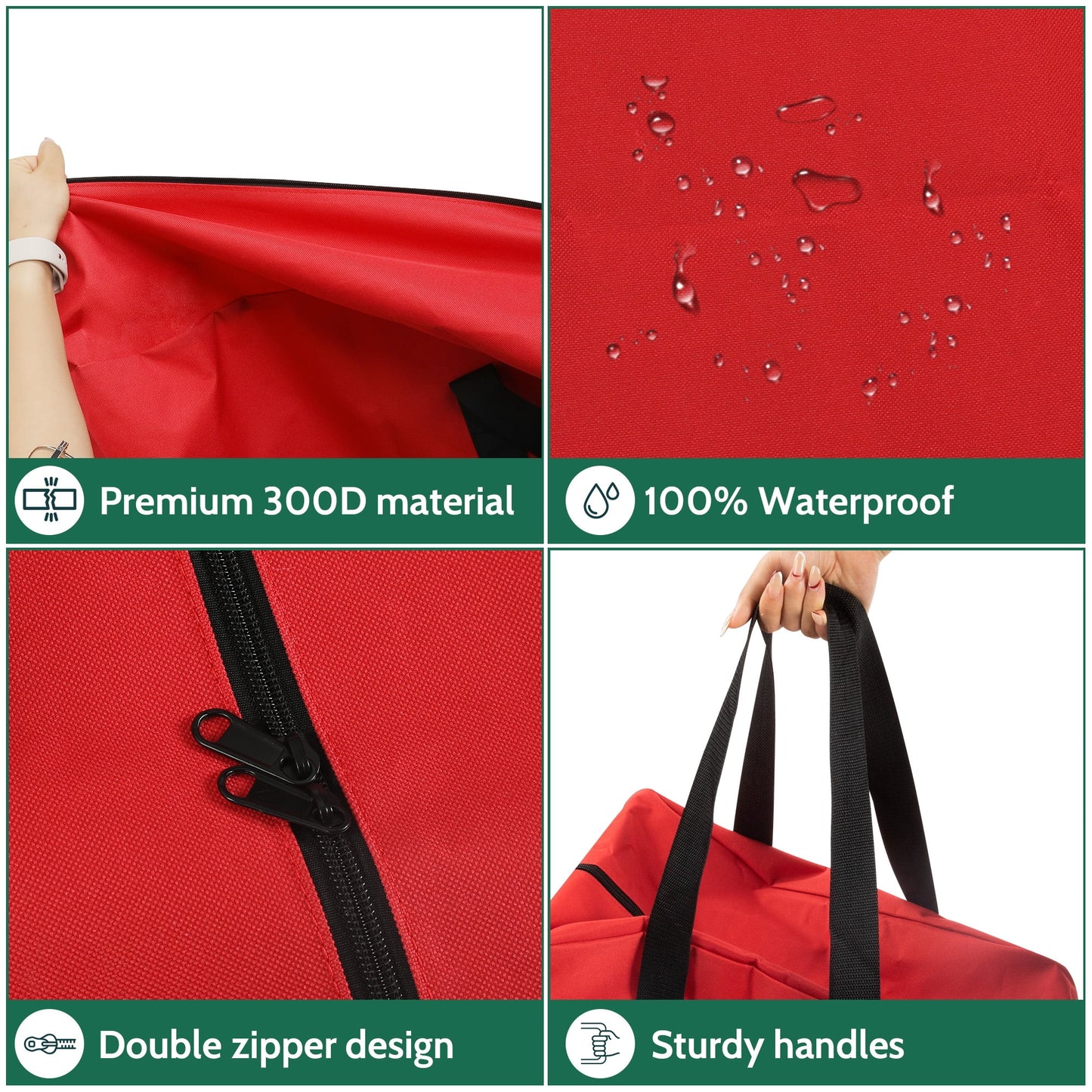 3 Pack Large Christmas Tree Storage Bag,Fits up to 7.5 ft Artificial Trees,Christmas Wreath Garland Storage Bag,Christmas Ornament Storage Box,Reinforced Handles & Zipper,Red