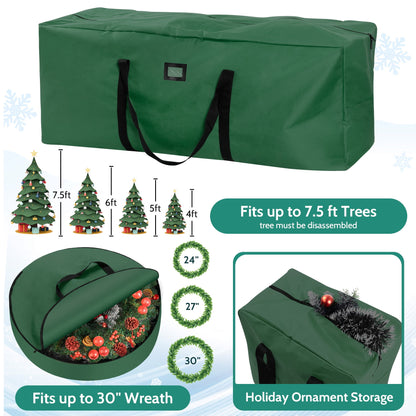 3 Pack Large Christmas Tree Storage Bag,Fits UP to 7.5 ft Artificial Trees,Christmas Wreath Garland Storage Bag,Christmas Ornament Storage Box,Reinforced Handles & Zipper,Green
