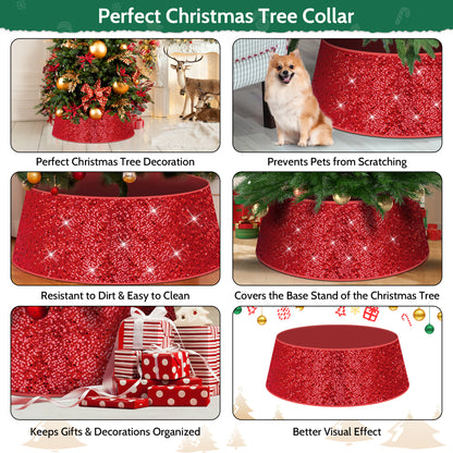 34" Sequin Christmas Tree Collar,Tree Bottom Base,Foldable Bottom Decoration for Christmas Holiday,Red