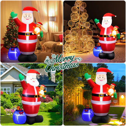 7ft Christmas Inflatable Santa Claus Outdoor Decor with Gift Bag and Bear Large Blow Up Santa with LED Lights for Yard,Garden,Lawn
