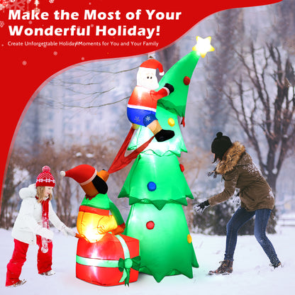 7.2ft Large Outdoor Christmas Inflatable Tree with Santa Claus and Dog,Built-in LED Lights,Fun Blow Up Xmas Decor Suitable for Yard,Garden,Lawn