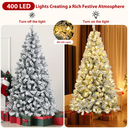 7.5ft Prelit Snow Flocked Christmas Tree,8 Modes LED Lights,Artificial Xmas Tree with Large Storage Bag