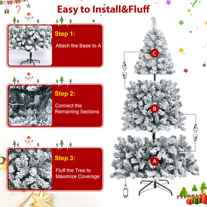 7.5ft Prelit Snow Flocked Christmas Tree,8 Modes LED Lights,Artificial Xmas Tree with Large Storage Bag