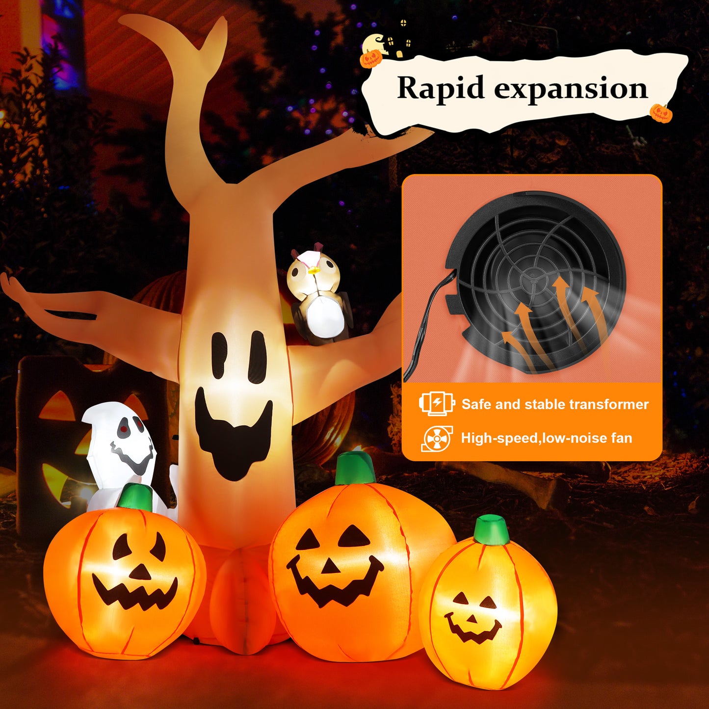 Yexmas 8FT Halloween Inflatables Dead Tree,Outdoor Halloween Decorations with Built-in LED Lights ,Halloween Blow Up Yard Decorations with Pumpkin,Ghost,and Owl