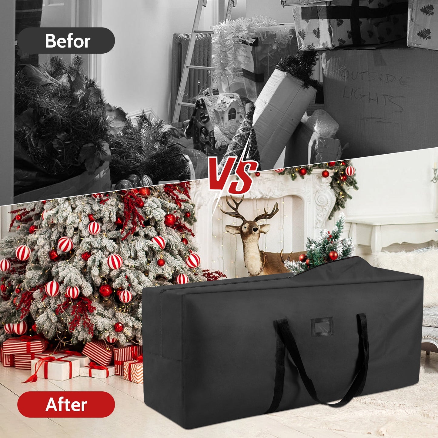 3 Pack Large Christmas Tree Storage Bag,Fits UP to 7.5 ft Artificial Trees,Christmas Wreath Garland Storage Bag,Christmas Ornament Storage Box,Reinforced Handles & Zipper,Black