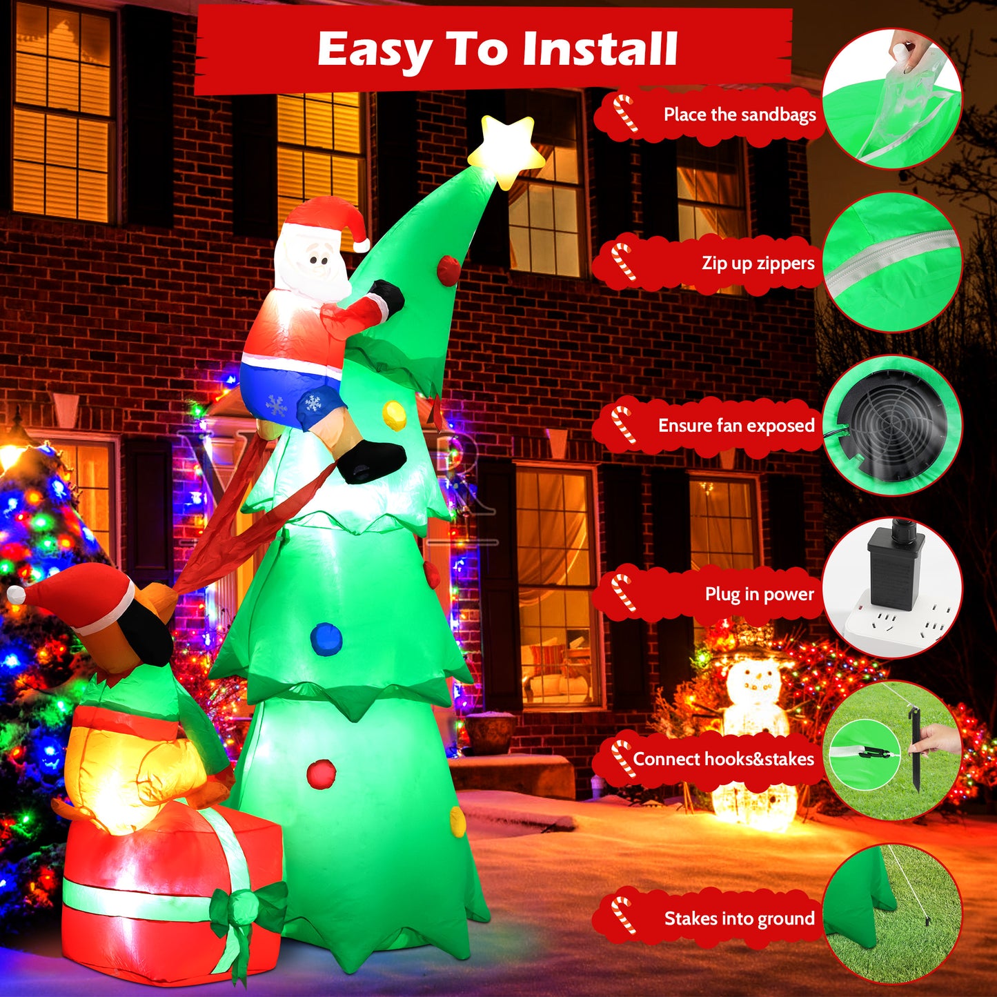 7.2ft Large Outdoor Christmas Inflatable Tree with Santa Claus and Dog,Built-in LED Lights,Fun Blow Up Xmas Decor Suitable for Yard,Garden,Lawn