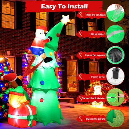 7.2ft Large Outdoor Christmas Inflatable Tree with Santa Claus and Dog,Built-in LED Lights,Fun Blow Up Xmas Decor Suitable for Yard,Garden,Lawn