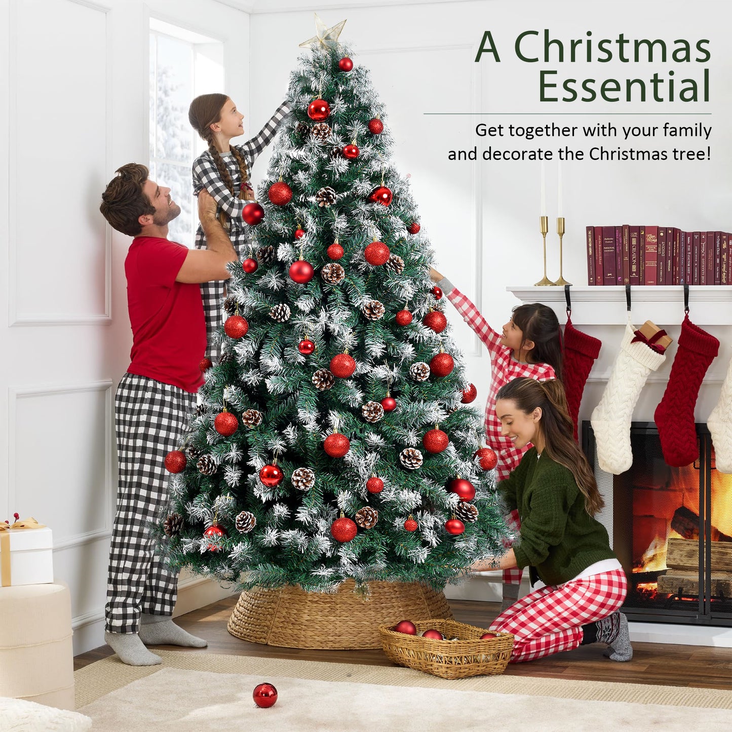 7.5ft Prelit Christmas Pine Tree, 8 Modes LED Lights, Artificial Spruce Xmas Tree with Large Storage Bag