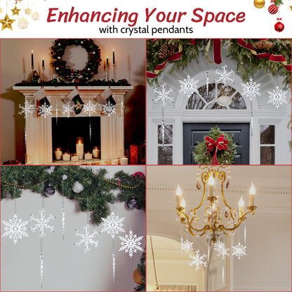 36 Pcs Christmas Tree Crystal Ornaments, Hanging Acrylic Navidad Snowflake Icicle Pendant Crystal Decorations for Holiday Decor, New Year Party