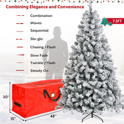 7.5ft Prelit Snow Flocked Christmas Tree,8 Modes LED Lights,Artificial Xmas Tree with Large Storage Bag