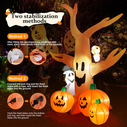 Yexmas 8FT Halloween Inflatables Dead Tree,Outdoor Halloween Decorations with Built-in LED Lights ,Halloween Blow Up Yard Decorations with Pumpkin,Ghost,and Owl