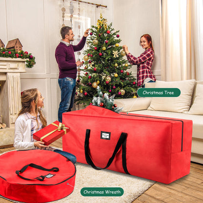 3 Pack Large Christmas Tree Storage Bag,Fits up to 7.5 ft Artificial Trees,Christmas Wreath Garland Storage Bag,Christmas Ornament Storage Box,Reinforced Handles & Zipper,Red