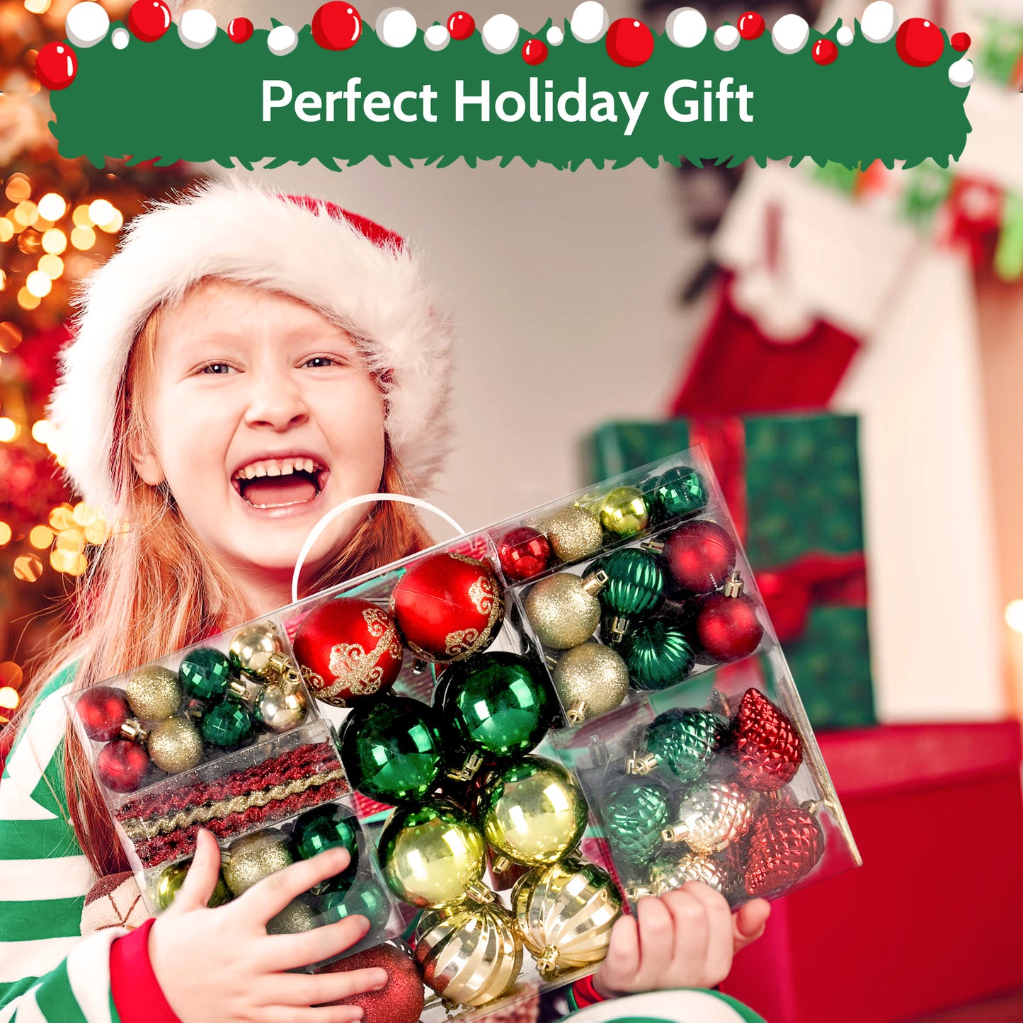 132PCS Christmas Ball Ornament Set, Shatterproof Hanging Christmas Tree Decorations for Holiday Decor Party