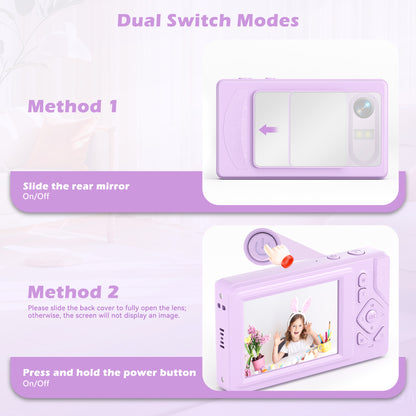 Lookfly Digital Camera,FHD 1080P Point and Shoot Kids Camera，Camera for Photography with 32GB Card ,18X Zoom Anti Shake,48MP,Compact Small Digital Camera for Boys Girls Kids,Purple