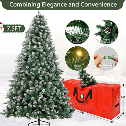 7.5ft Prelit Christmas Pine Tree, 8 Modes LED Lights, Artificial Spruce Xmas Tree with Large Storage Bag