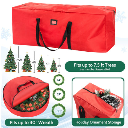 3 Pack Large Christmas Tree Storage Bag,Fits up to 7.5 ft Artificial Trees,Christmas Wreath Garland Storage Bag,Christmas Ornament Storage Box,Reinforced Handles & Zipper,Red