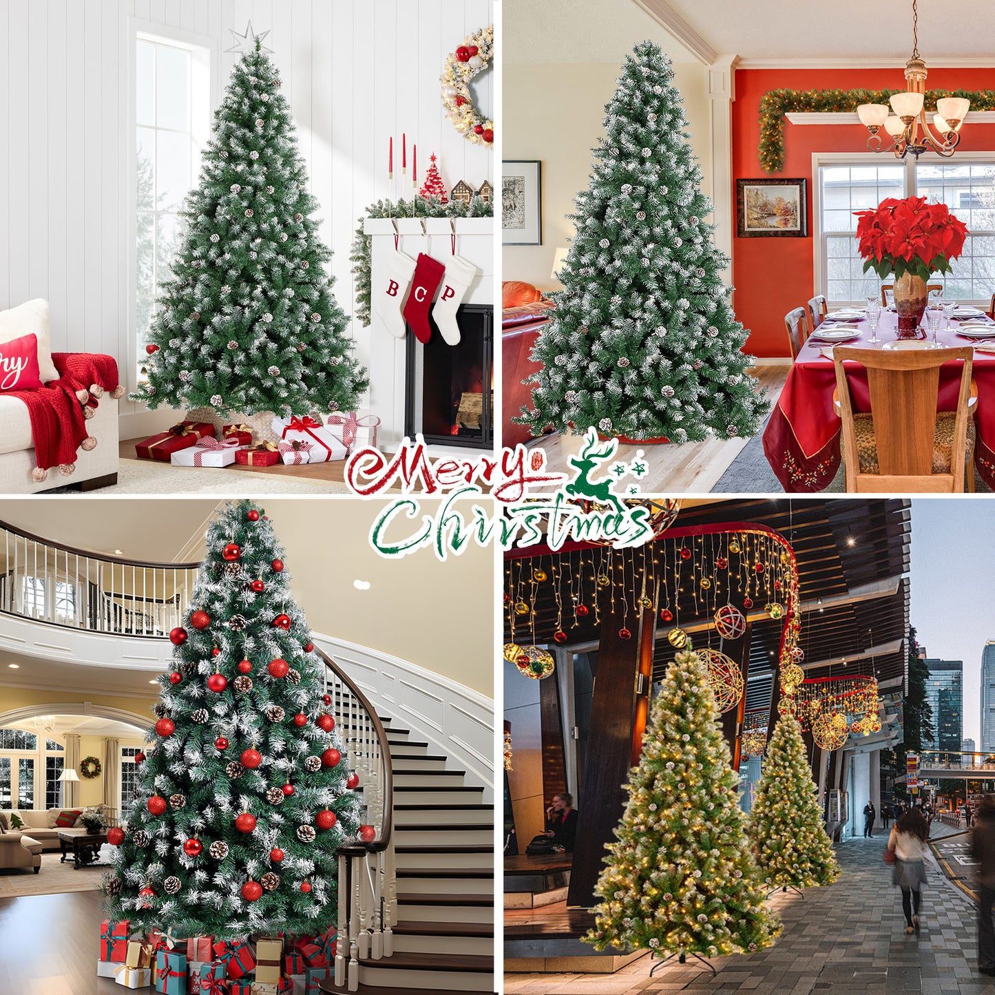 7.5ft Prelit Christmas Pine Tree, 8 Modes LED Lights, Artificial Spruce Xmas Tree with Large Storage Bag