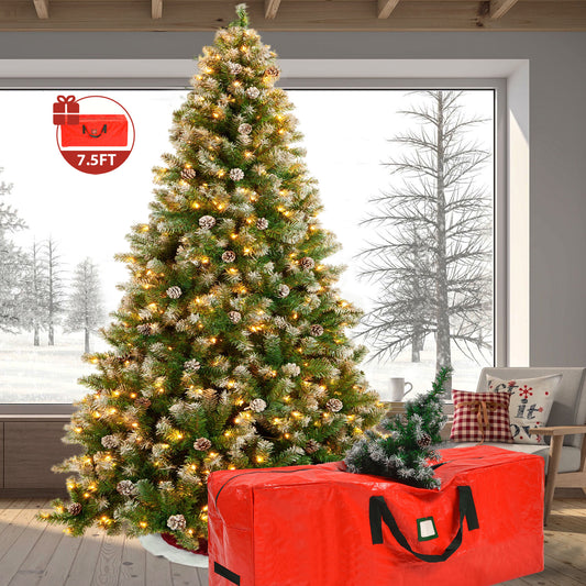 7.5ft Prelit Christmas Pine Tree, 8 Modes LED Lights, Artificial Spruce Xmas Tree with Large Storage Bag