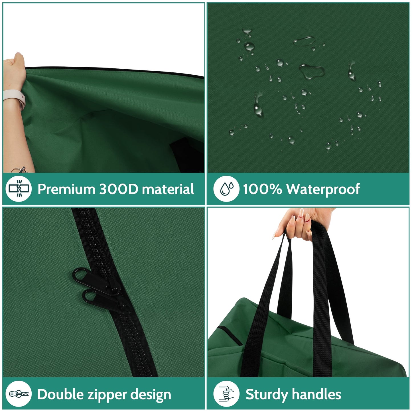 3 Pack Large Christmas Tree Storage Bag,Fits UP to 7.5 ft Artificial Trees,Christmas Wreath Garland Storage Bag,Christmas Ornament Storage Box,Reinforced Handles & Zipper,Green