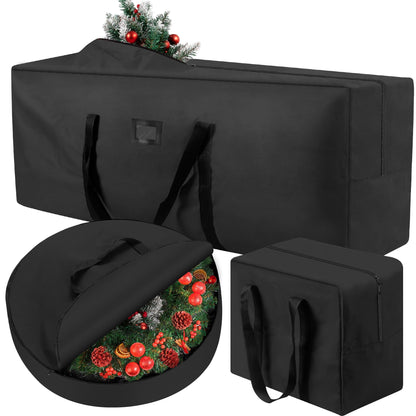 3 Pack Large Christmas Tree Storage Bag,Fits UP to 7.5 ft Artificial Trees,Christmas Wreath Garland Storage Bag,Christmas Ornament Storage Box,Reinforced Handles & Zipper,Black