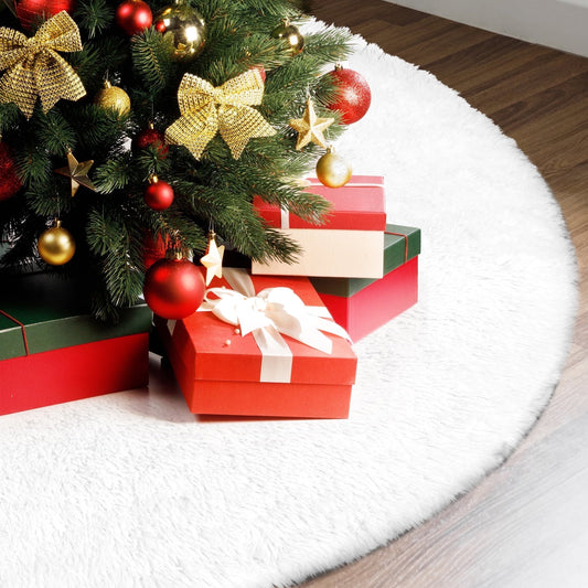 48" Plush Christmas Tree Skirt, White Xmas Tree Mat Decor, for Navidad Holiday Decor