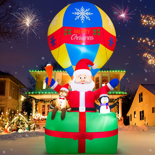9FT Inflatable Christmas Santa Claus in Hot Air Balloon , Prelit Christmas Decoration with LED Lights for Holiday/Party/Xmas/Yard/Garden