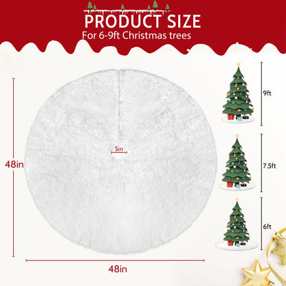 48" Plush Christmas Tree Skirt, White Xmas Tree Mat Decor, for Navidad Holiday Decor