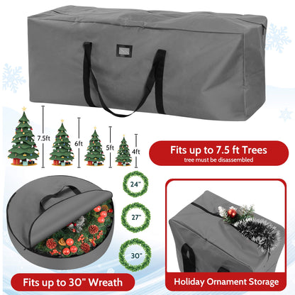 3 Pack Large Christmas Tree Storage Bag,Fits UP to 7.5 ft Artificial Trees,Christmas Wreath Garland Storage Bag,Christmas Ornament Storage Box,Reinforced Handles & Zipper,Gray