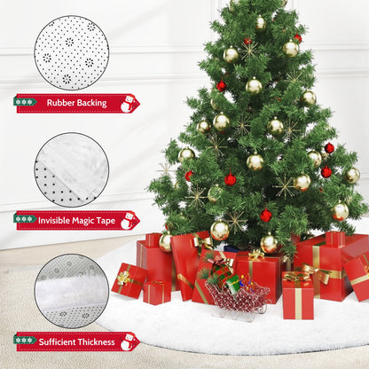 48" Plush Christmas Tree Skirt, White Xmas Tree Mat Decor, for Navidad Holiday Decor